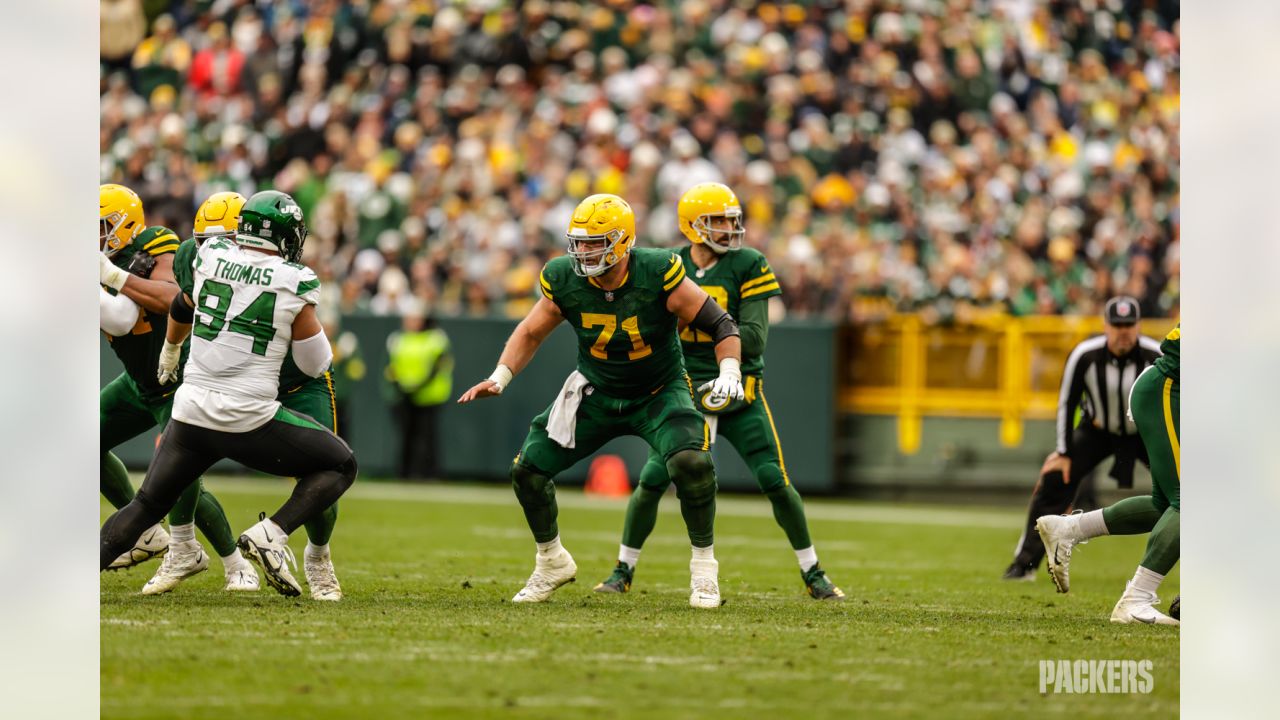 Green Bay Packers linebacker Eric Wilson (45) runs up the field during an  NFL football game against the New York Giants at Tottenham Hotspur Stadium  in London, Sunday, Oct. 9, 2022. The