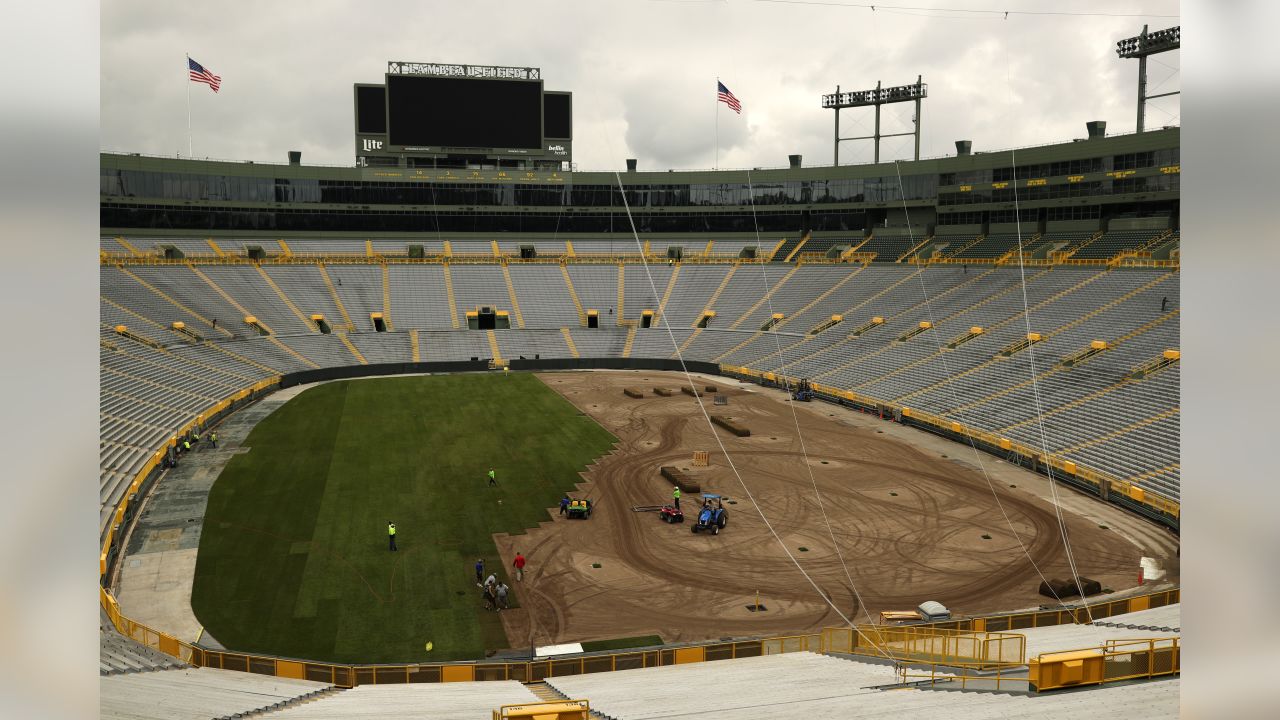 Crews tear up Lambeau Field to replace grass