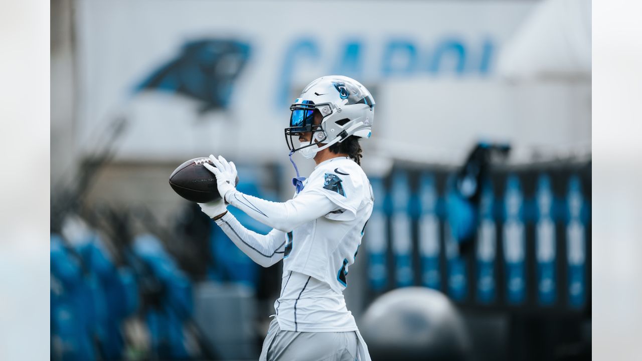 Carolina Panthers quarterback Jacob Eason (16) warms up prior to the start  of an NFL football game against the Tampa Bay Buccaneers Sunday, Oct. 23,  2022, in Charlotte, N.C. (AP Photo/Jacob Kupferman