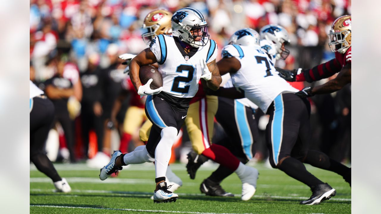 Carolina Panthers linebacker Damien Wilson watches during the first have of  an NFL preseason football game against the Buffalo Bills on Friday, Aug.  26, 2022, in Charlotte, N.C. (AP Photo/Jacob Kupferman Stock