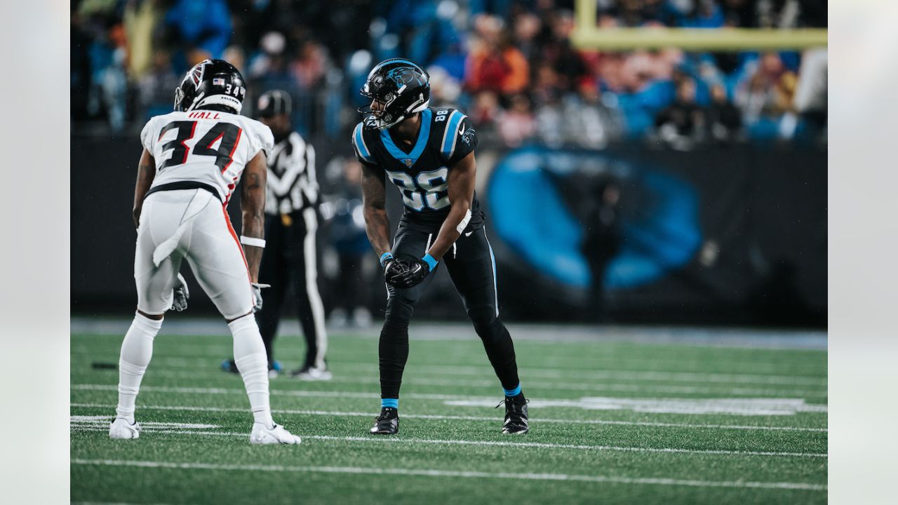 Carolina Panthers wide receiver Laviska Shenault Jr. runs for a touchdown  against the Atlanta Falcons during the first half of an NFL football game  on Thursday, Nov. 10, 2022, in Charlotte, N.C. (