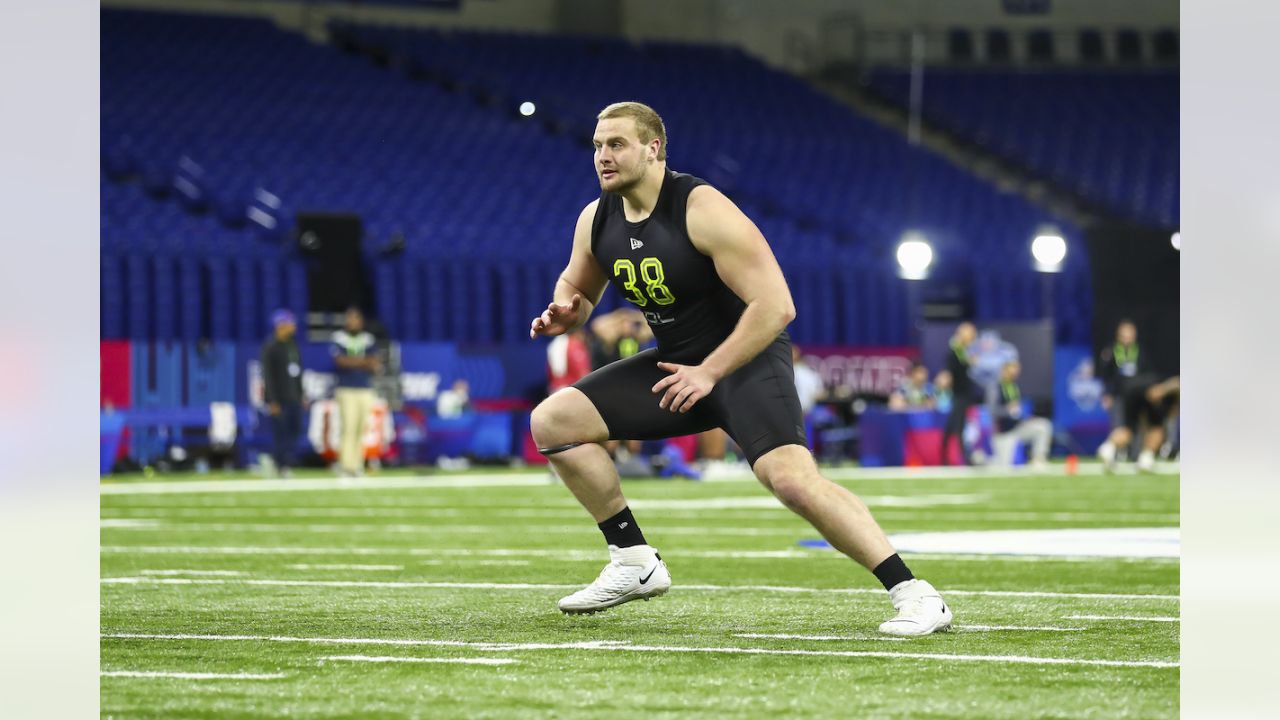 North Dakota offensive lineman Matt Waletzko runs a drill during