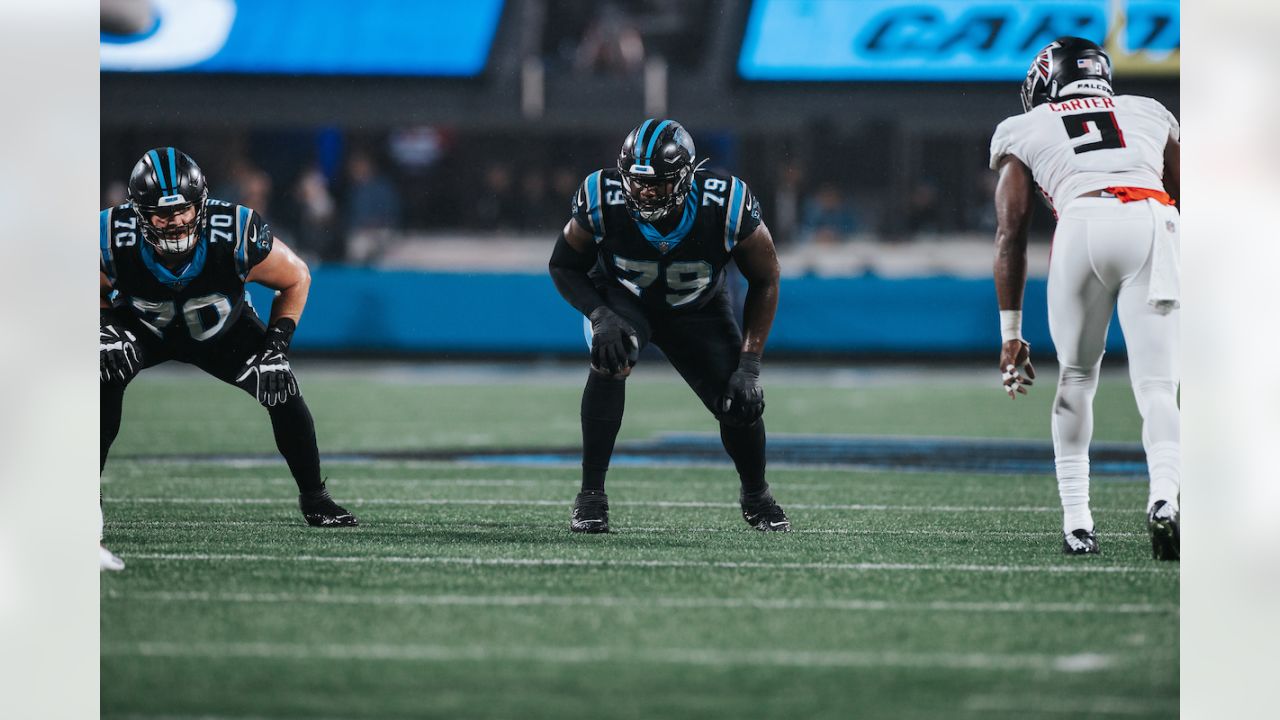 Carolina Panthers wide receiver Laviska Shenault Jr. runs for a touchdown  against the Atlanta Falcons during the first half of an NFL football game  on Thursday, Nov. 10, 2022, in Charlotte, N.C. (