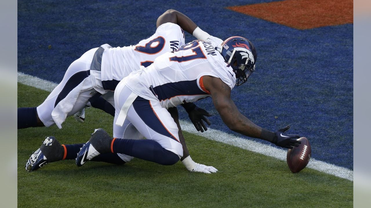 Denver Broncos linebacker Von Miller (58) sacks Carolina Panthers  quarterback Cam Newton (1) to force a fumble recovered by Denver's Malik  Johnson for a touchdown in the end zone during the first