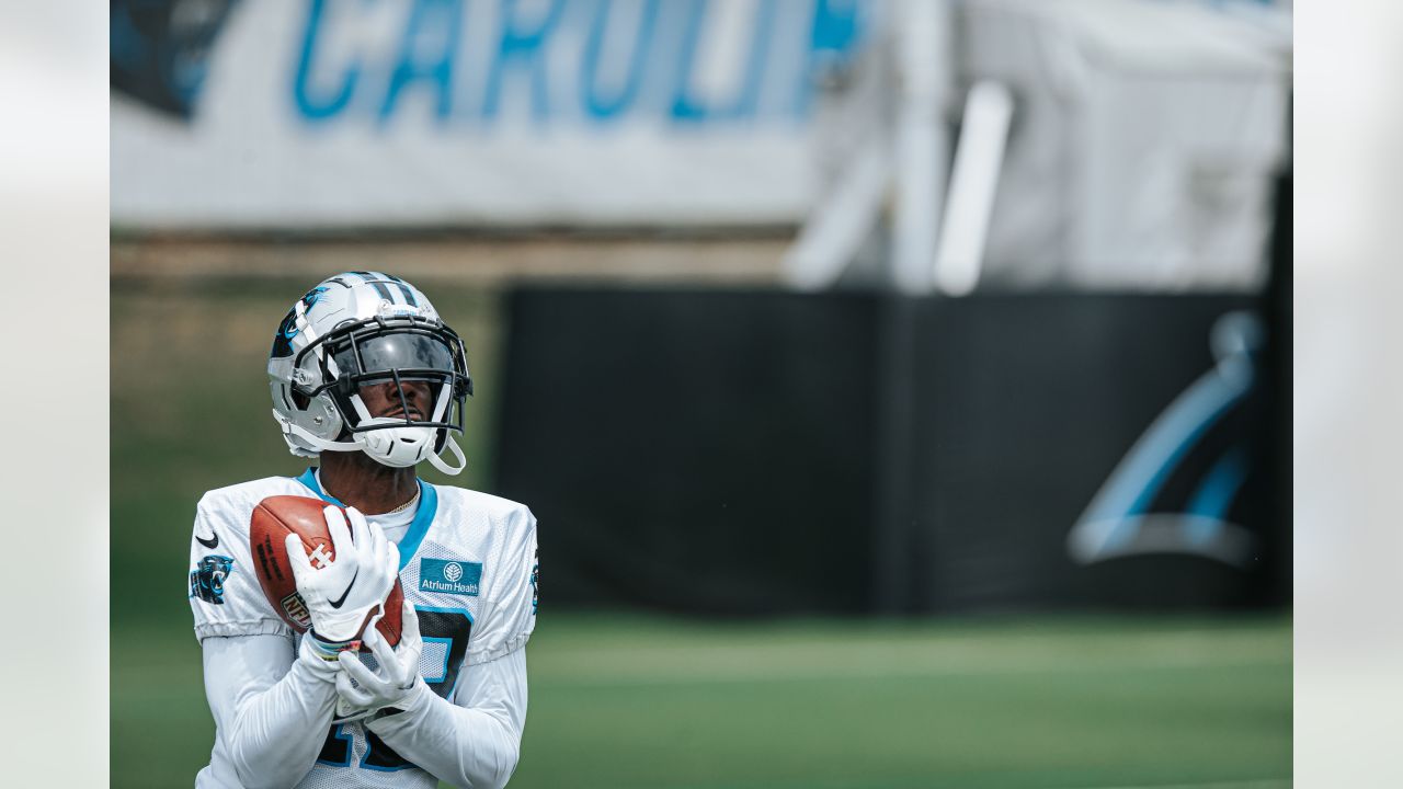 A Salute to Service sticker is seen on Carolina Panthers wide receiver Shi  Smith's helmet as he warms up before an NFL football game against the  Baltimore Ravens, Sunday, Nov. 20, 2022