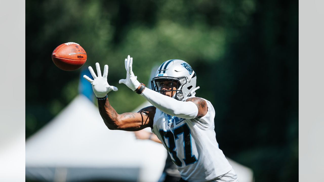 Carolina Panthers quarterback Jake Luton (16) warms up before an