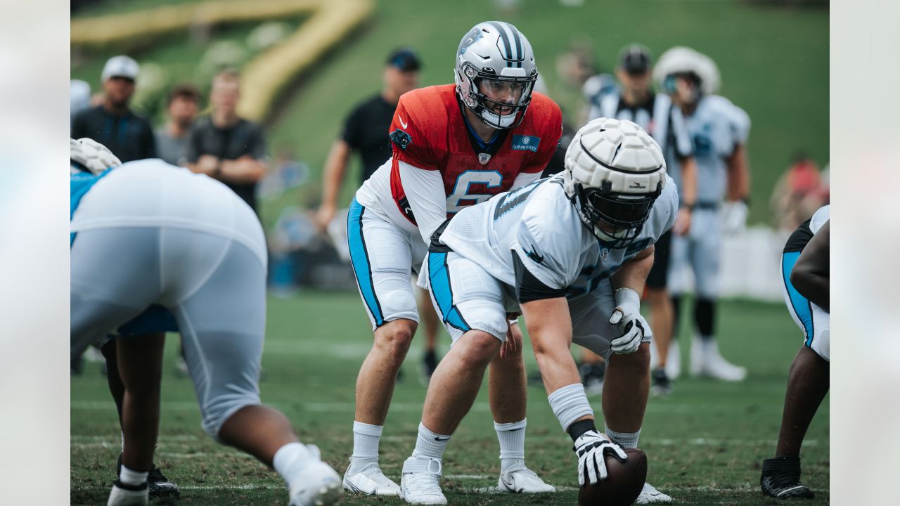 SPARTANBURG, SC - JULY 28: Carolina Panthers tackle Ikem Ekwonu (79) walks  to the practice field during the Carolina Panthers training camp at Wofford  College in Spartanburg, S.C. on July 28, 2022. (