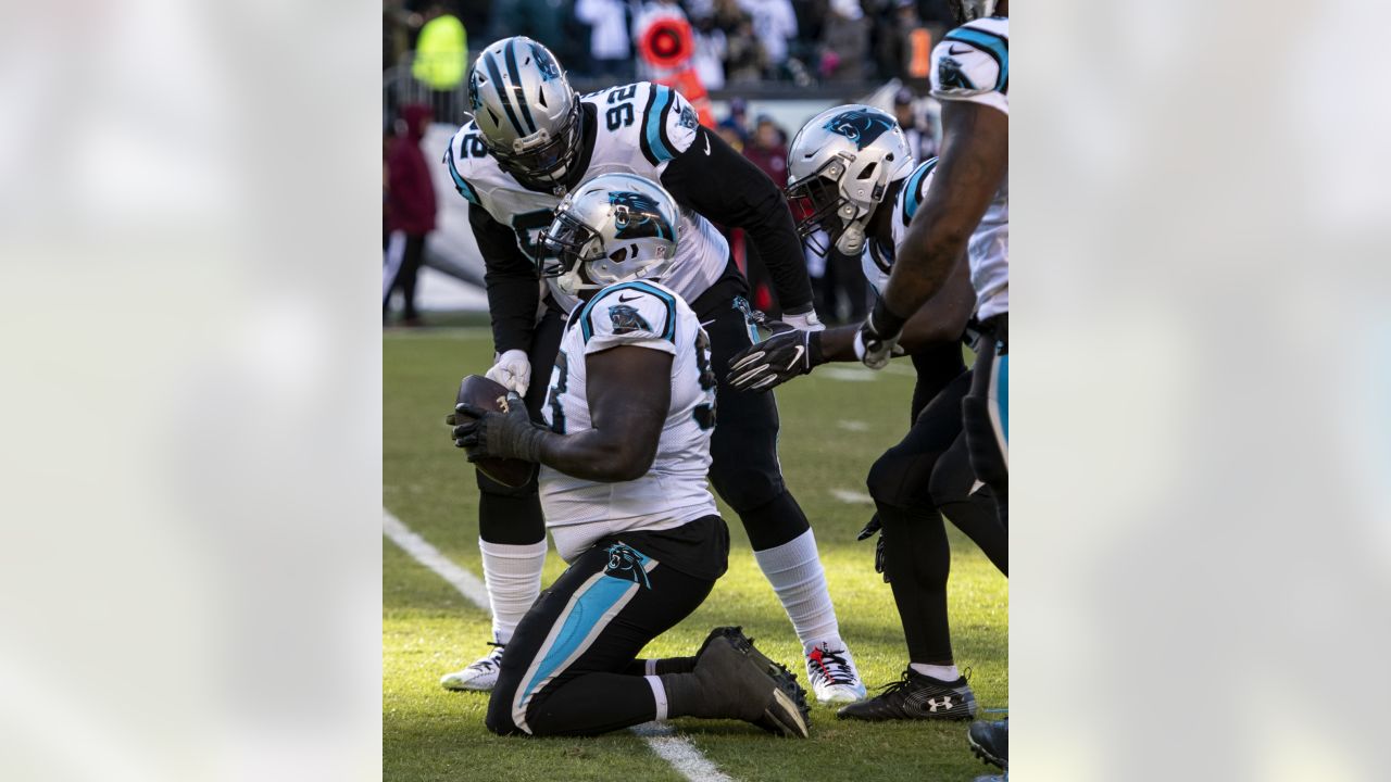 Carolina Panthers cornerback Donte Jackson celebrates after an interception  against the Philadelphia Eagles during the second half of an NFL football  game Sunday, Oct. 10, 2021, in Charlotte, N.C. (AP Photo/Jacob Kupferman