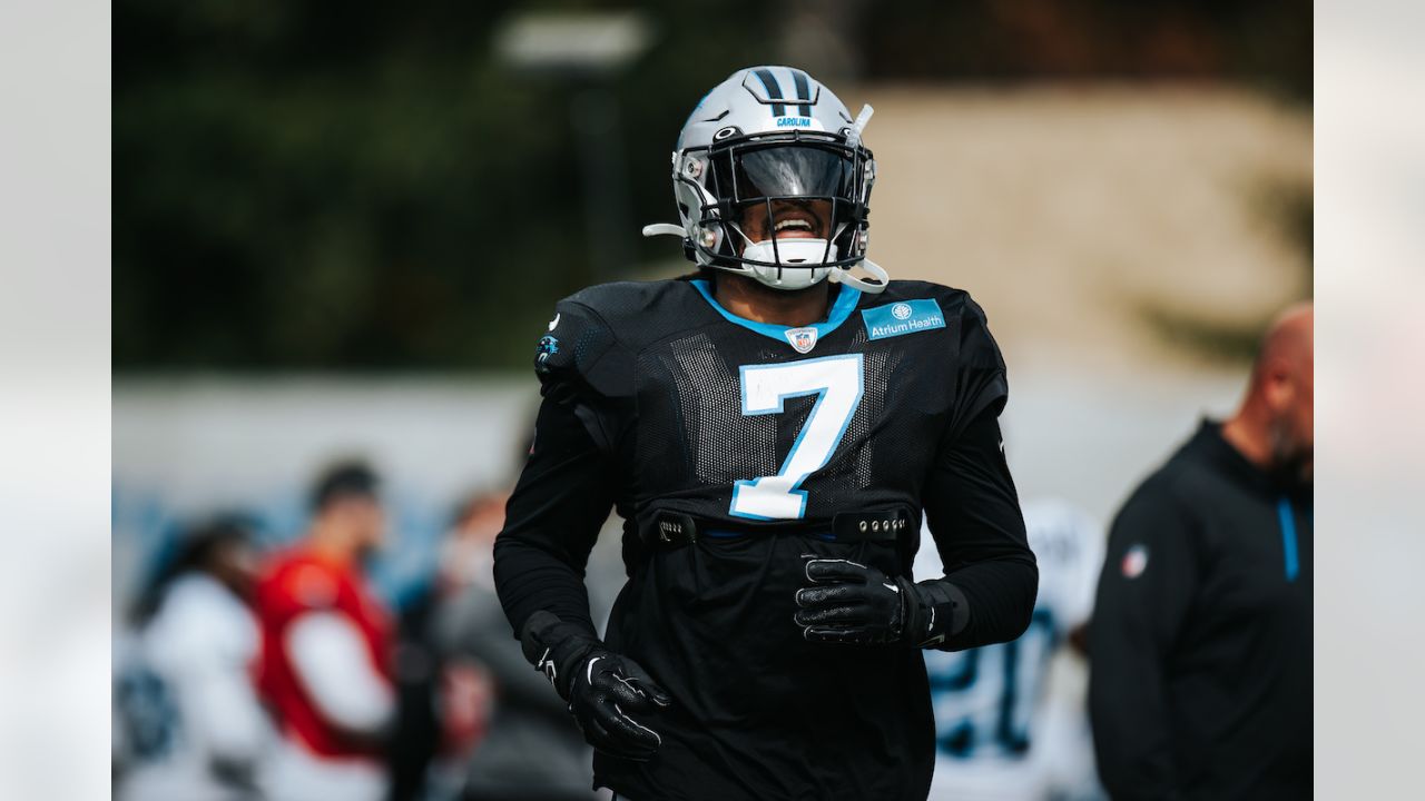 Carolina Panthers safety Jeremy Chinn plays against the New England Patriots  during the second half of an NFL football game Sunday, Nov. 7, 2021, in  Charlotte, N.C. (AP Photo/Jacob Kupferman Stock Photo 