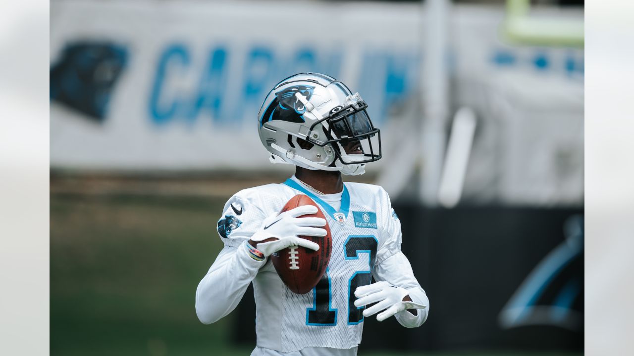 A Salute to Service sticker is seen on Carolina Panthers wide receiver Shi  Smith's helmet as he warms up before an NFL football game against the  Baltimore Ravens, Sunday, Nov. 20, 2022