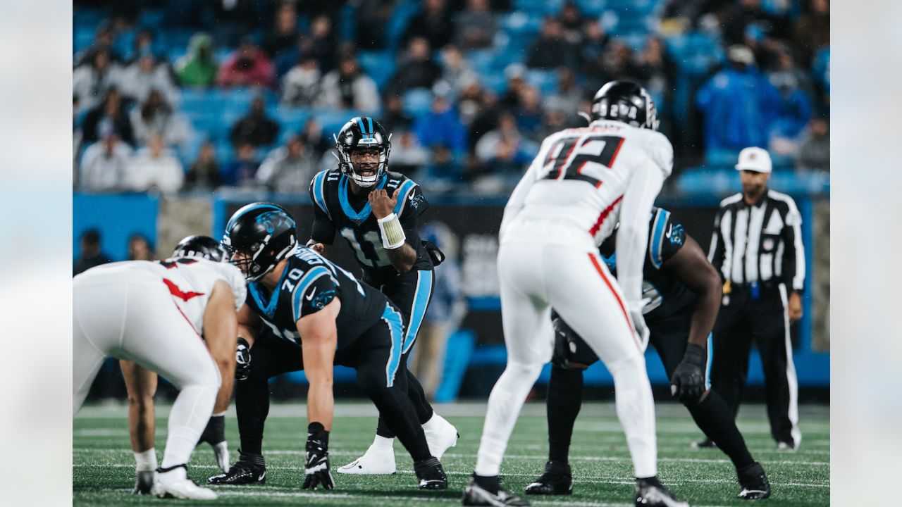 Carolina Panthers wide receiver Laviska Shenault Jr. runs for a touchdown  against the Atlanta Falcons during the first half of an NFL football game  on Thursday, Nov. 10, 2022, in Charlotte, N.C. (