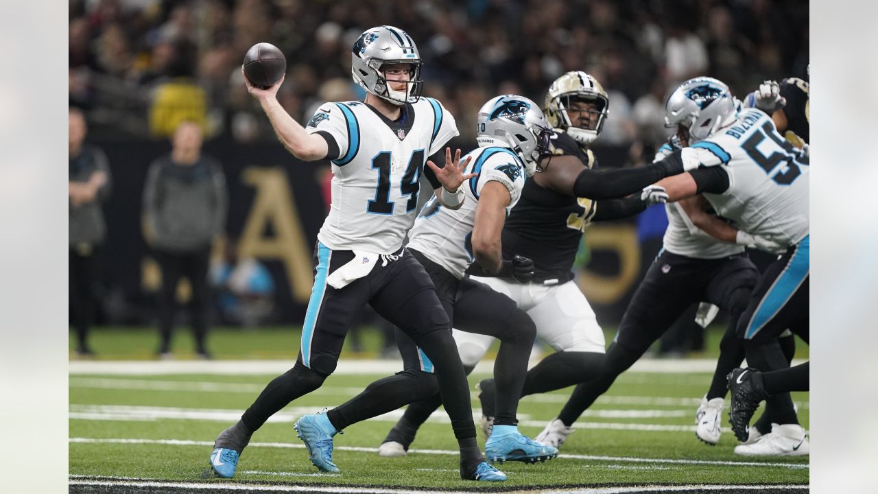 New Orleans Saints safety Tyrann Mathieu plays during the first half an NFL  football game between the Carolina Panthers and the New Orleans Saints in  New Orleans, Sunday, Jan. 8, 2023. (AP