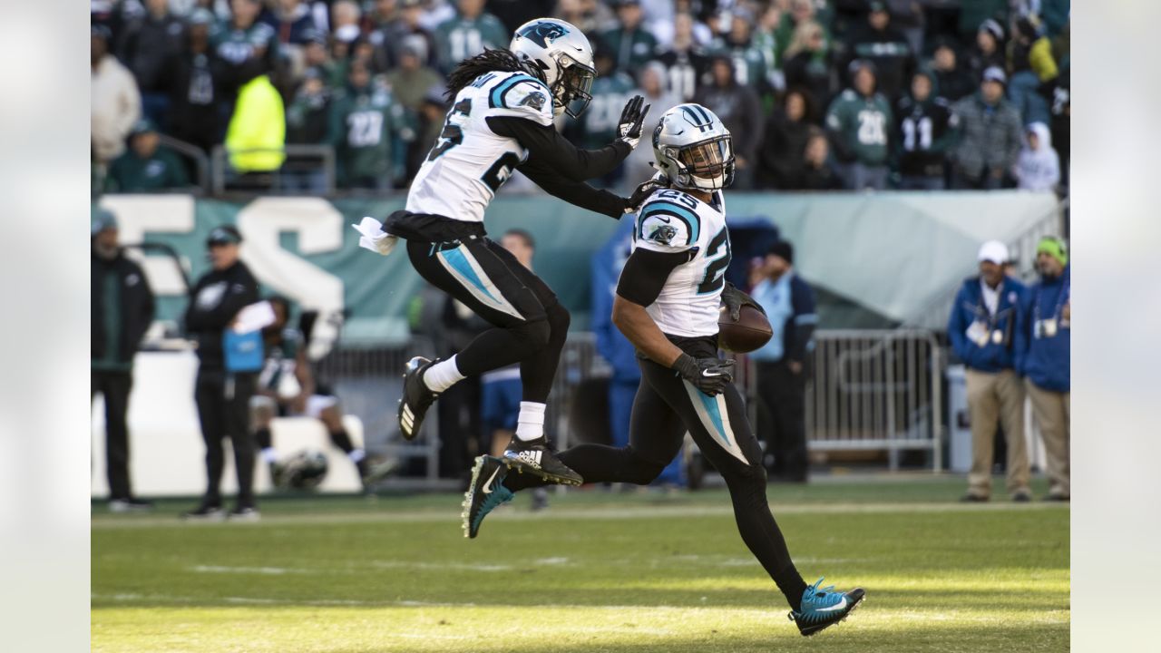 Carolina Panthers cornerback Donte Jackson (26) celebrates after a safety  during an NFL football game against the Philadelphia Eagles, Sunday, Oct.  10, 2021, in Charlotte, N.C. (AP Photo/Brian Westerholt Stock Photo - Alamy