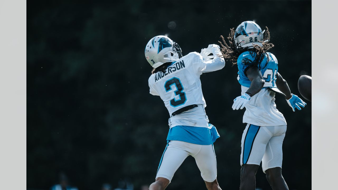 Carolina Panthers offensive tackle Ikem Ekwonu walks onto the field at the  NFL football team's training camp on Saturday, July 29, 2023, in  Spartanburg, S.C. (AP Photo/Jacob Kupferman Stock Photo - Alamy