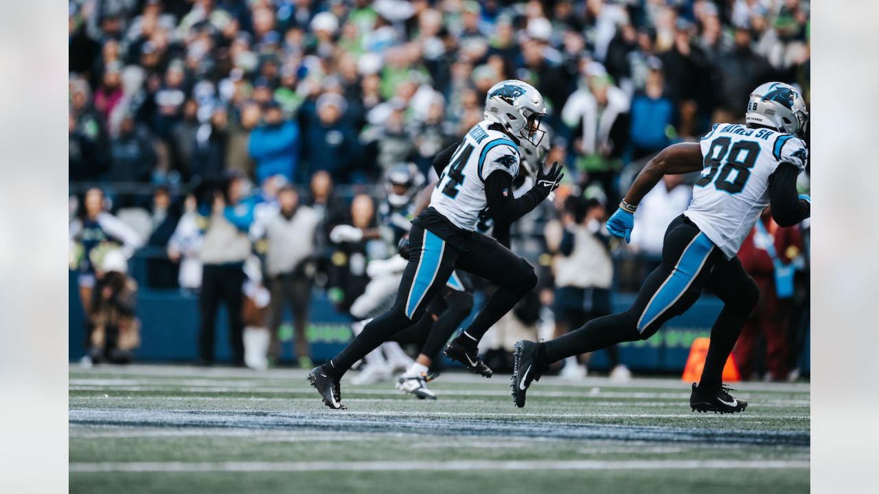 Carolina Panthers defensive back Jaycee Horn (8) runs toward the play  during an NFL football game against the Houston Texans, Thursday, Sept. 23,  2021, in Houston. (AP Photo/Matt Patterson Stock Photo - Alamy