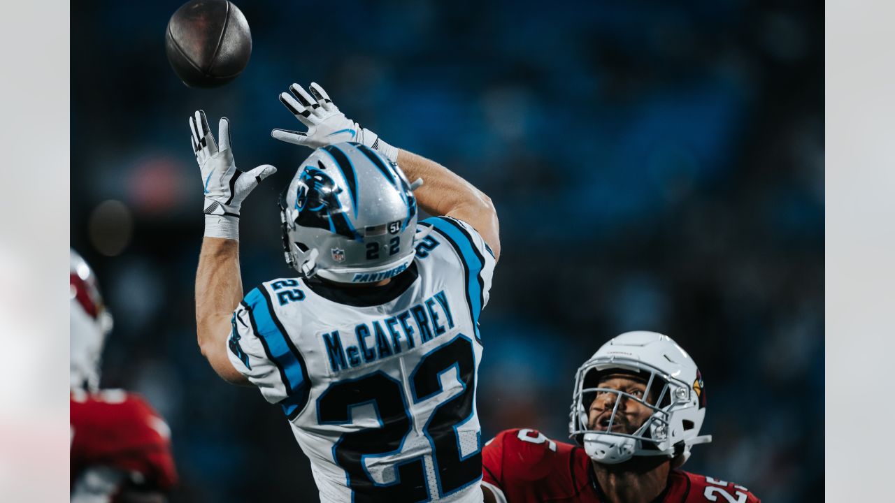 CHARLOTTE, NC - SEPTEMBER 25: Jeremy Chinn (21) of the Carolina Panthers  heads back to the the huddle after breaking up a pass attempt during a  football game between the Carolina Panthers