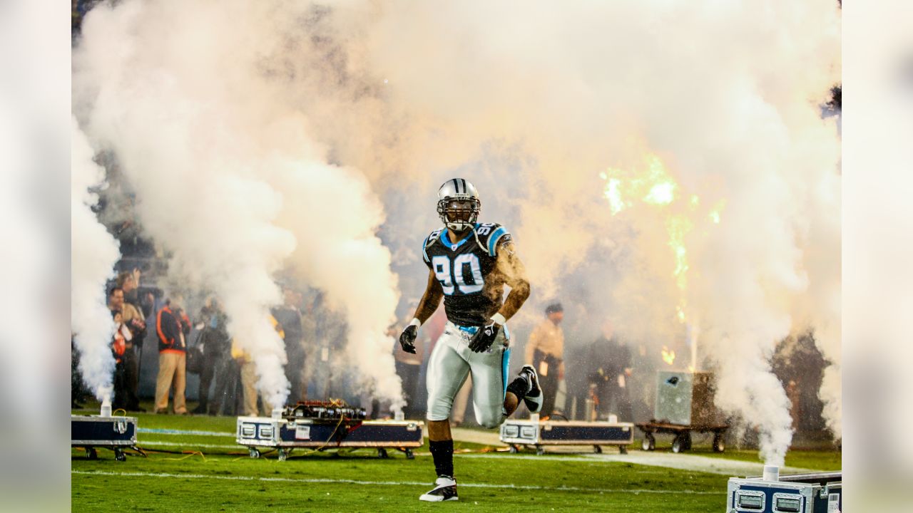 In this Dec. 24, 2017, file photo, Carolina Panthers' Julius Peppers (90)  reacts to a play against the Tampa Bay Buccaneers during the second half of  an NFL football game in Charlotte