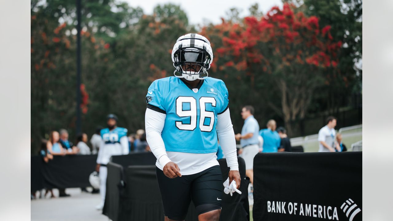 Carolina Panthers defensive tackle Bravvion Roy (93) looks on during an NFL  football game against the Minnesota Vikings, Sunday, Oct. 17, 2021, in  Charlotte, N.C. (AP Photo/Jacob Kupferman Stock Photo - Alamy