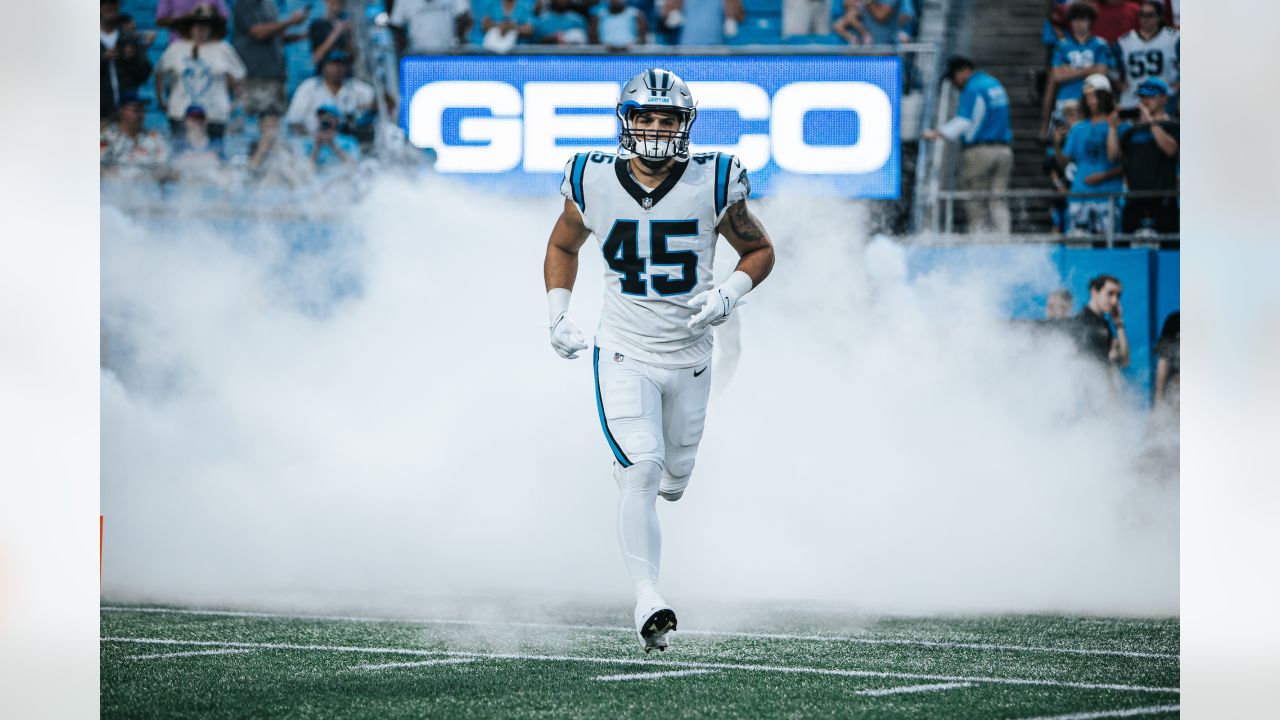 Carolina Panthers fullback Giovanni Ricci (45) is shaken up after