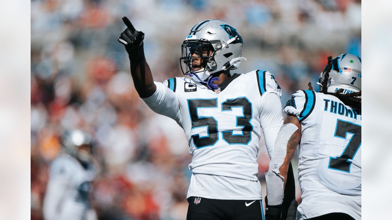 Carolina Panthers defensive end Brian Burns (53) on defense during an NFL  football game against the Carolina Panthers, Sunday, Oct. 9, 2022, in  Charlotte, N.C. (AP Photo/Brian Westerholt Stock Photo - Alamy