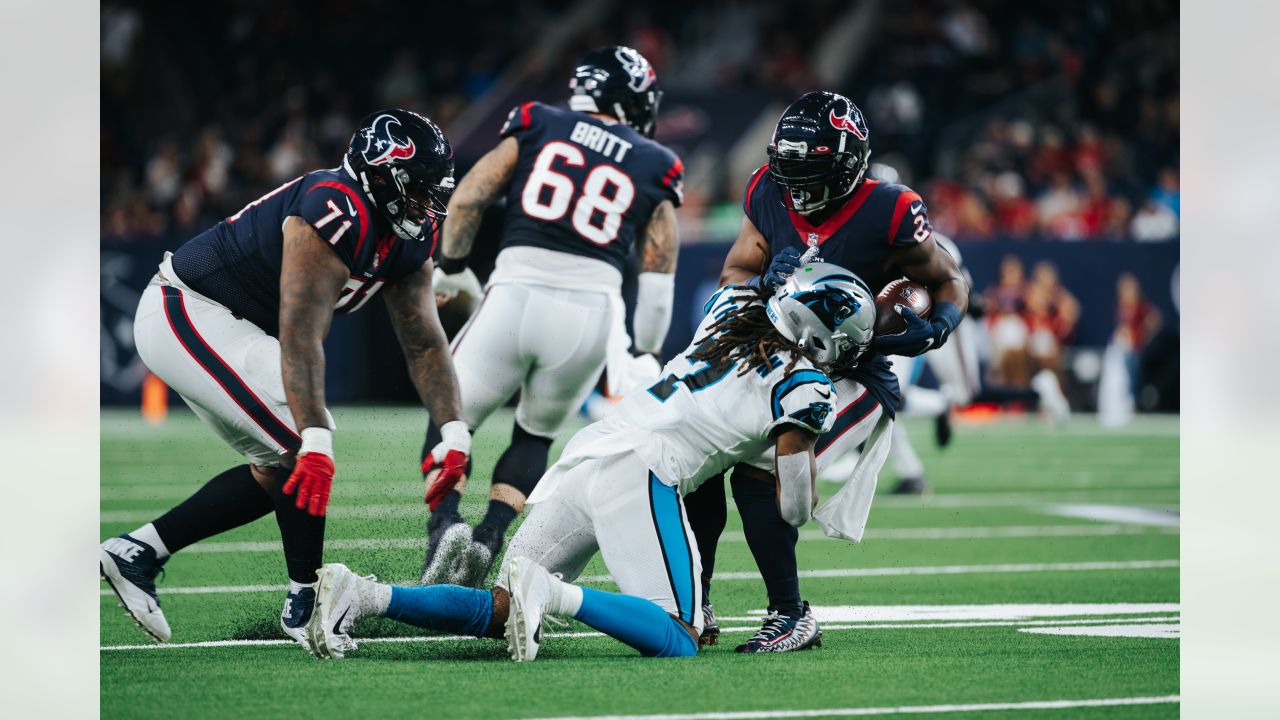 Carolina Panthers defensive back Jaycee Horn (8) runs toward the play  during an NFL football game against the Houston Texans, Thursday, Sept. 23,  2021, in Houston. (AP Photo/Matt Patterson Stock Photo - Alamy