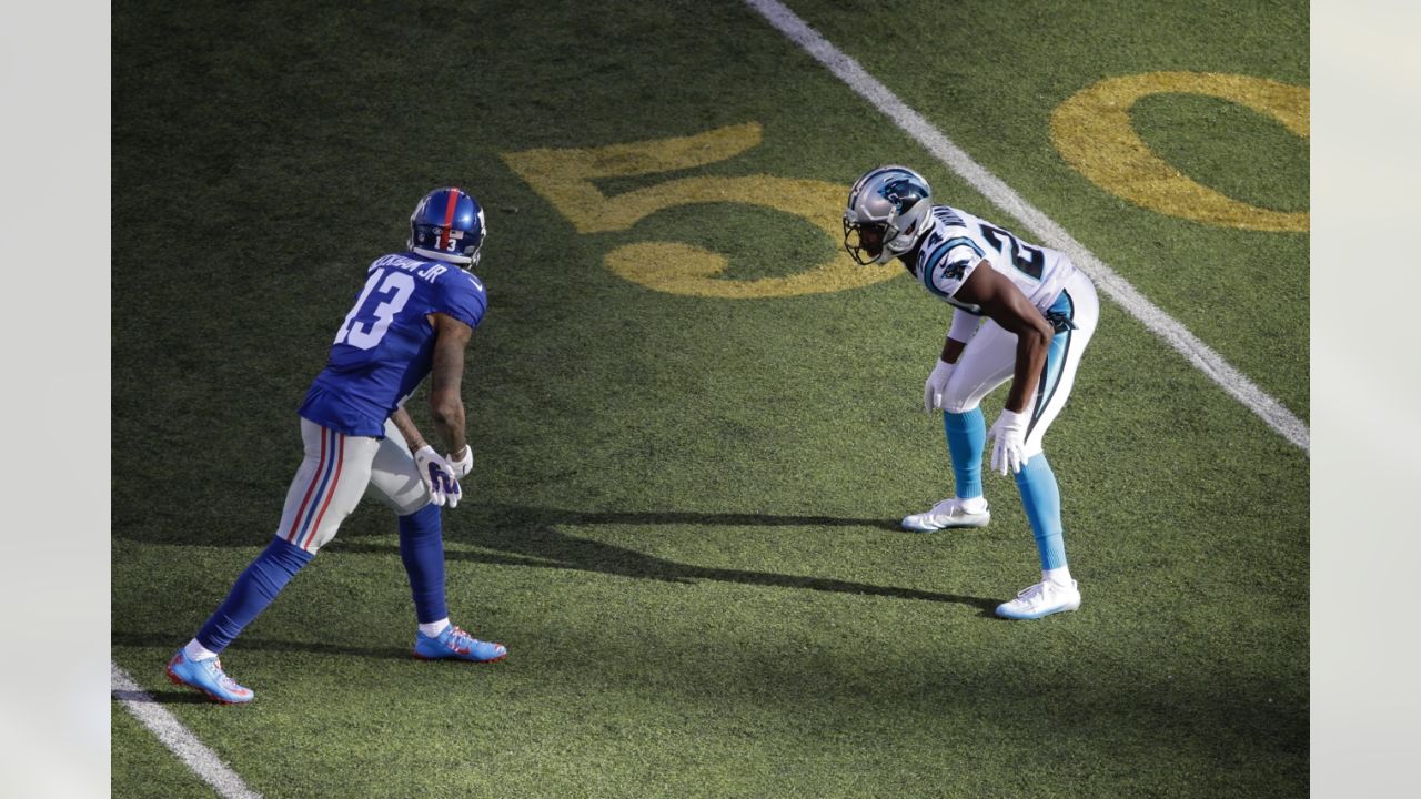 Carolina Panthers' Jonathan Mingo lines up during the first half of an NFL  preseason football game against the New York Giants, Friday, Aug. 18, 2023,  in East Rutherford, N.J. (AP Photo/John Munson