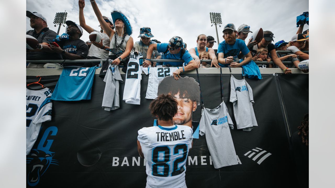 SPARTANBURG, SC - JULY 28: Carolina Panthers tackle Ikem Ekwonu (79) walks  to the practice field during the Carolina Panthers training camp at Wofford  College in Spartanburg, S.C. on July 28, 2022. (