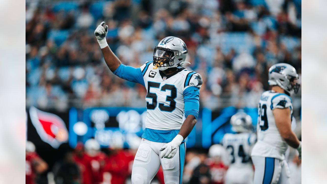 Carolina Panthers defensive end Brian Burns (53) on defense during an NFL  football game against the Carolina Panthers, Sunday, Oct. 9, 2022, in  Charlotte, N.C. (AP Photo/Brian Westerholt Stock Photo - Alamy