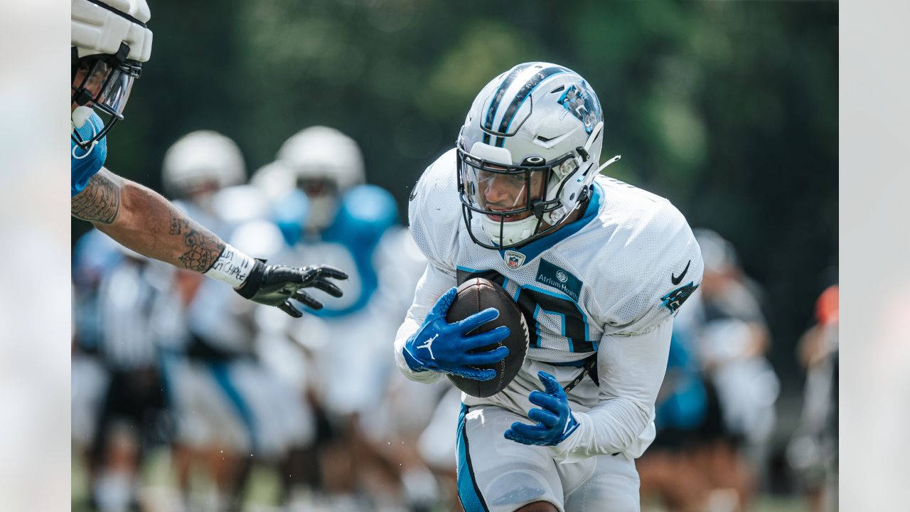 Carolina Panthers running back Miles Sanders runs through drills at the NFL  football team's training camp on Saturday, July 29, 2023, in Spartanburg,  S.C. (AP Photo/Jacob Kupferman Stock Photo - Alamy