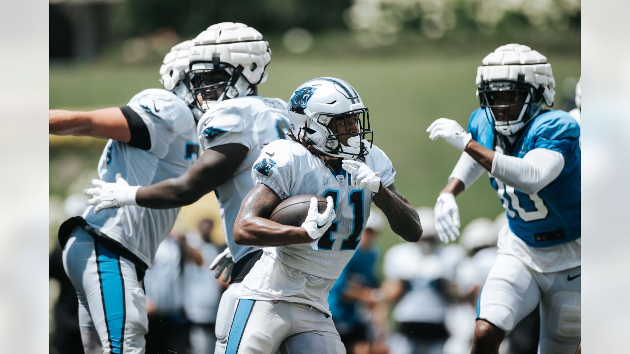 Carolina Panthers offensive tackle Ikem Ekwonu walks onto the field at the  NFL football team's training camp on Saturday, July 29, 2023, in  Spartanburg, S.C. (AP Photo/Jacob Kupferman Stock Photo - Alamy