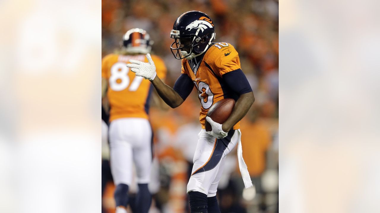 Denver Broncos wide receiver Emmanuel Sanders (10) celebrates a 31