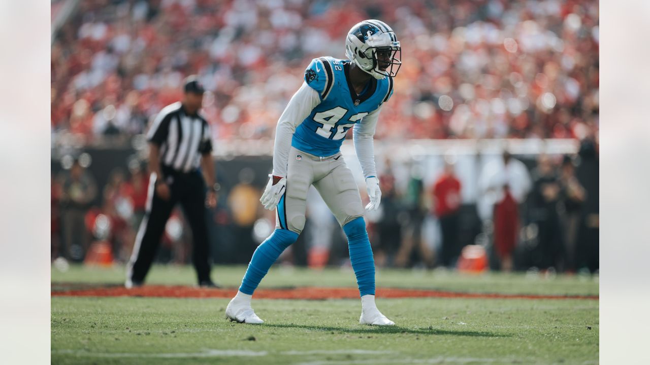 Carolina Panthers cornerback C.J. Henderson (15) defends against the Dallas  Cowboys during an NFL football game in Arlington, Texas, Sunday, Oct. 3,  2021. (AP Photo/Michael Ainsworth Stock Photo - Alamy