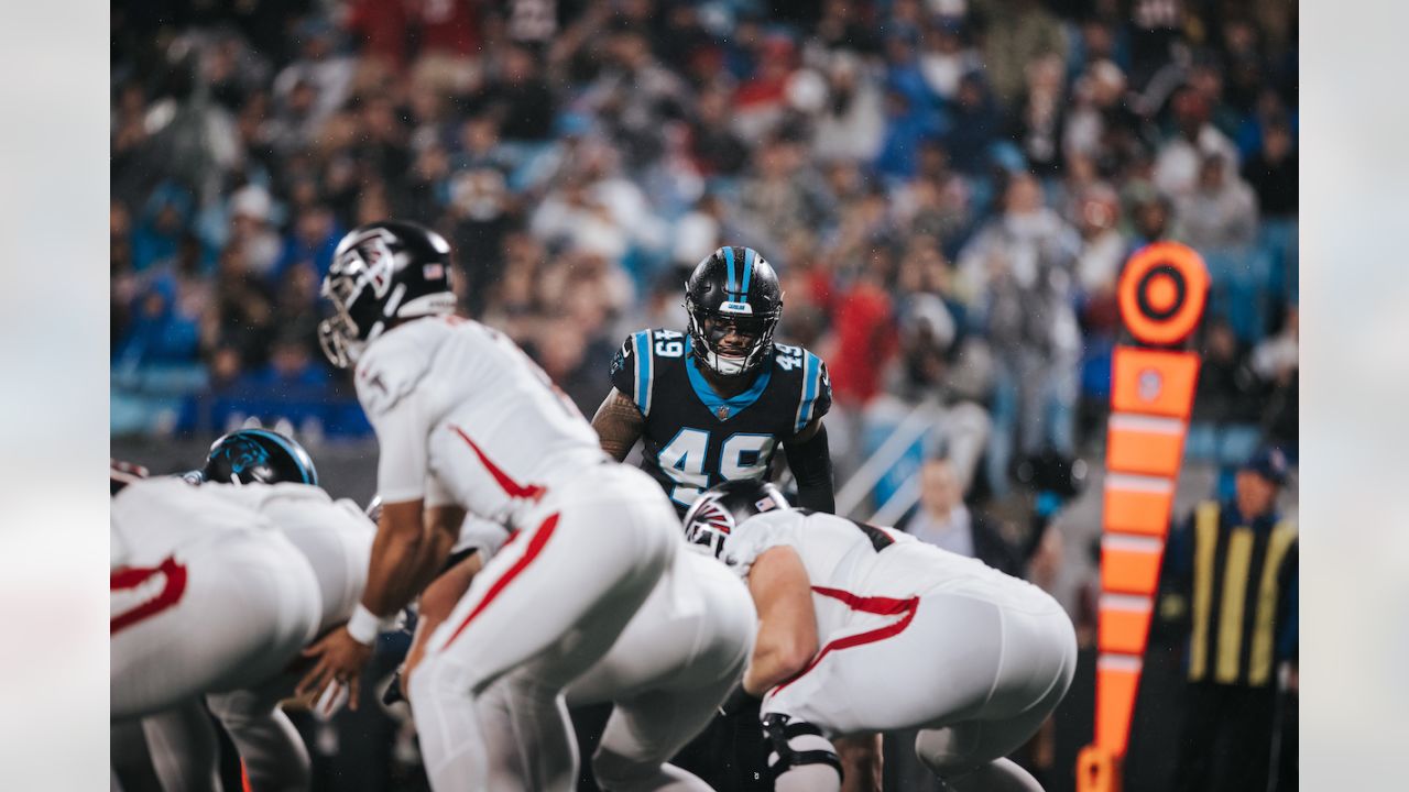 Carolina Panthers wide receiver Laviska Shenault Jr. runs for a touchdown  against the Atlanta Falcons during the first half of an NFL football game  on Thursday, Nov. 10, 2022, in Charlotte, N.C. (