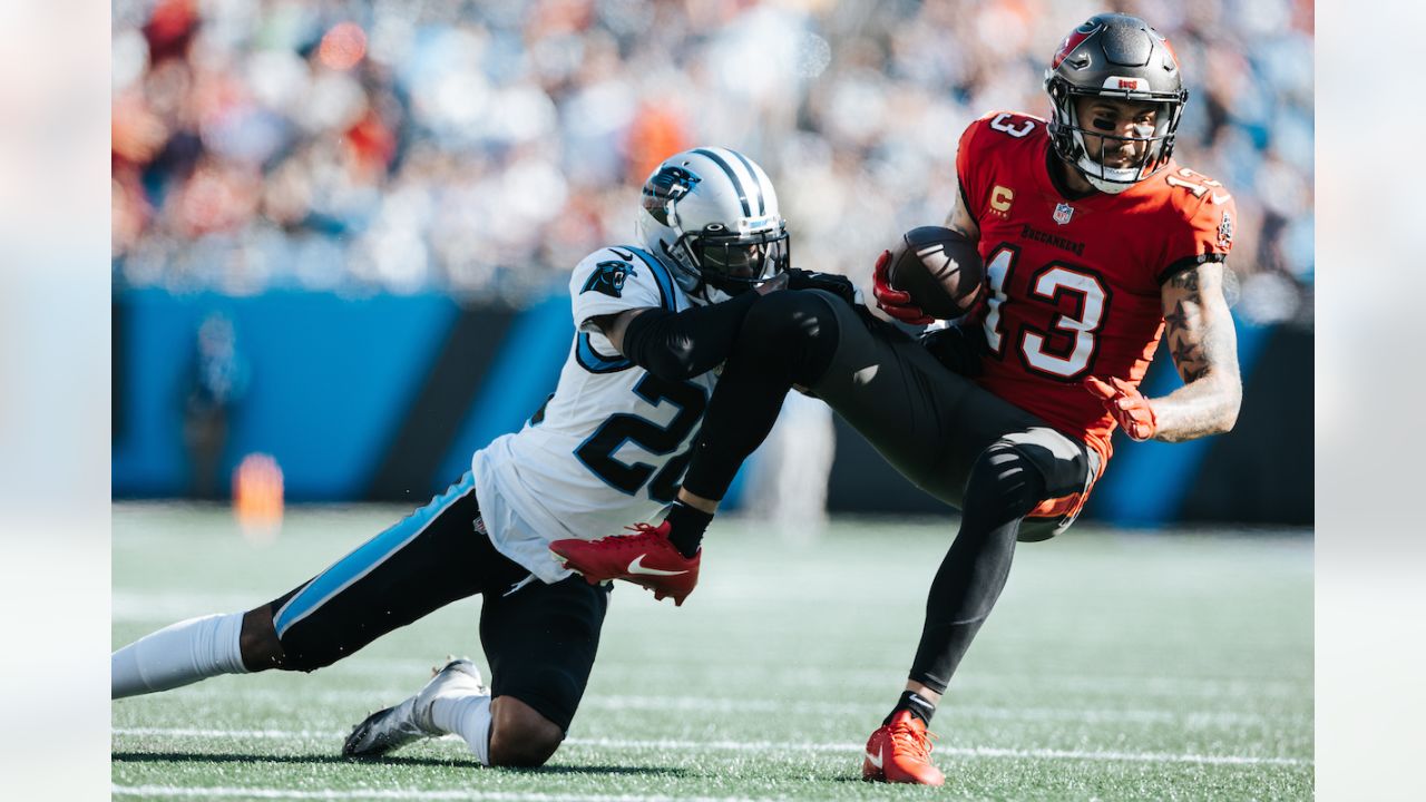 Tampa Bay Buccaneers safety Mike Edwards (32) runs to the ball as he  defends during an NFL football game against the Los Angeles Rams, Sunday,  Nov. 6, 2022 in Tampa, Fla. The