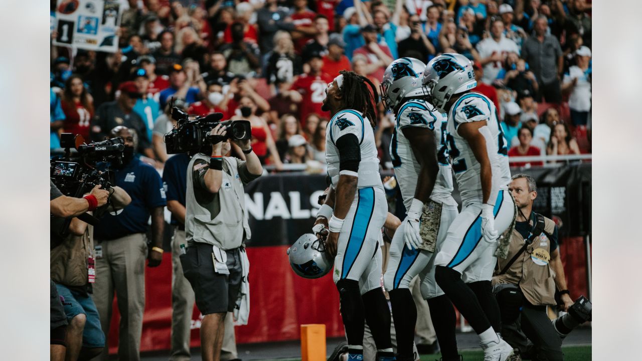 ATLANTA, GA – OCTOBER 30: Carolina punter Johnny Hekker (10) punts the ball  during the NFL game between the Carolina Panthers and the Atlanta Falcons  on October 30th, 2022 at Mercedes-Benz Stadium