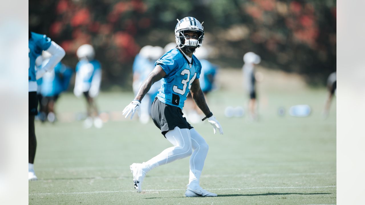 SPARTANBURG, SC - JULY 28: Carolina Panthers tackle Ikem Ekwonu (79) walks  to the practice field during the Carolina Panthers training camp at Wofford  College in Spartanburg, S.C. on July 28, 2022. (