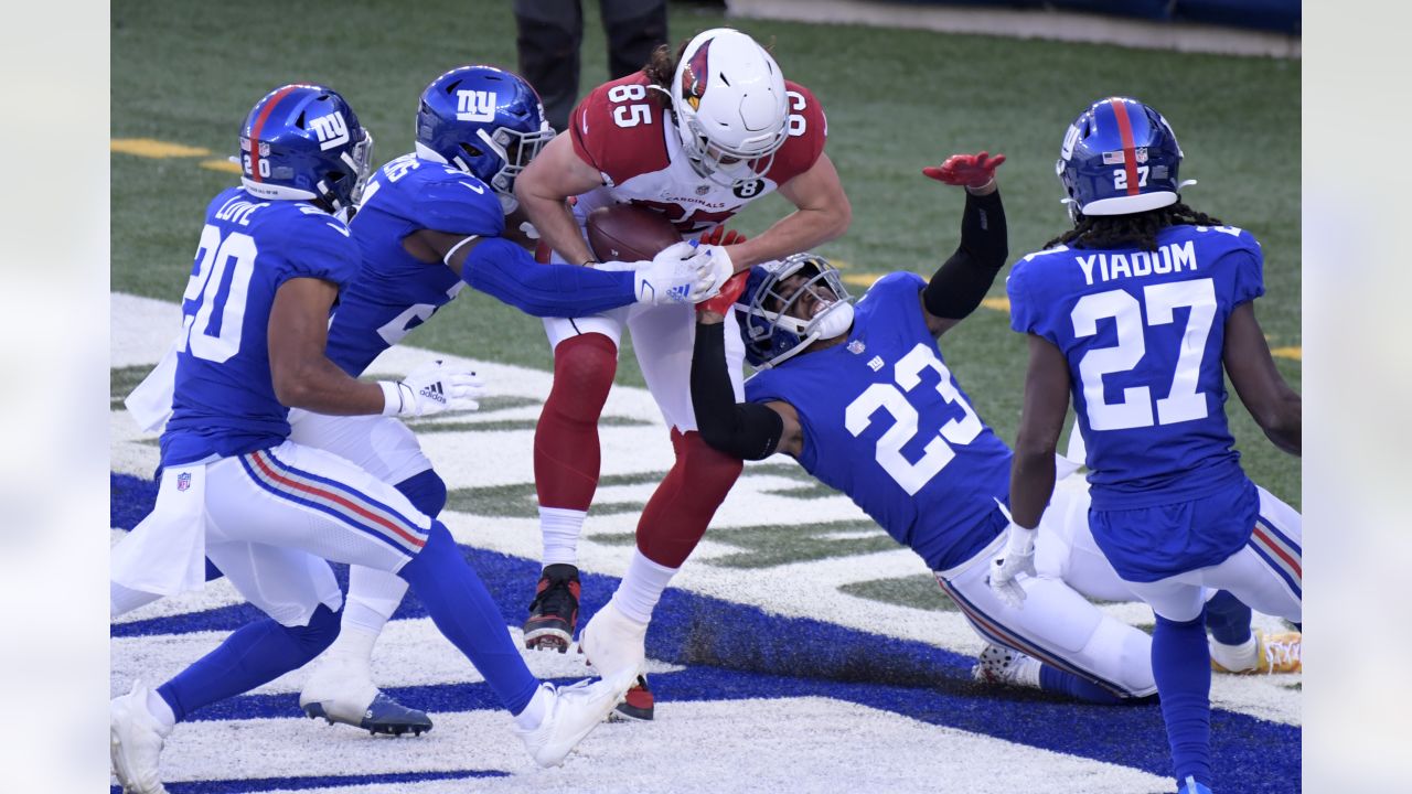 Arizona Cardinals' Dan Arnold (85) catches a pass for a touchdown during the first half of an NFL football game against the New York Giants, Sunday, Dec. 13, 2020, in East Rutherford, N.J. (AP Photo/Bill Kostroun)