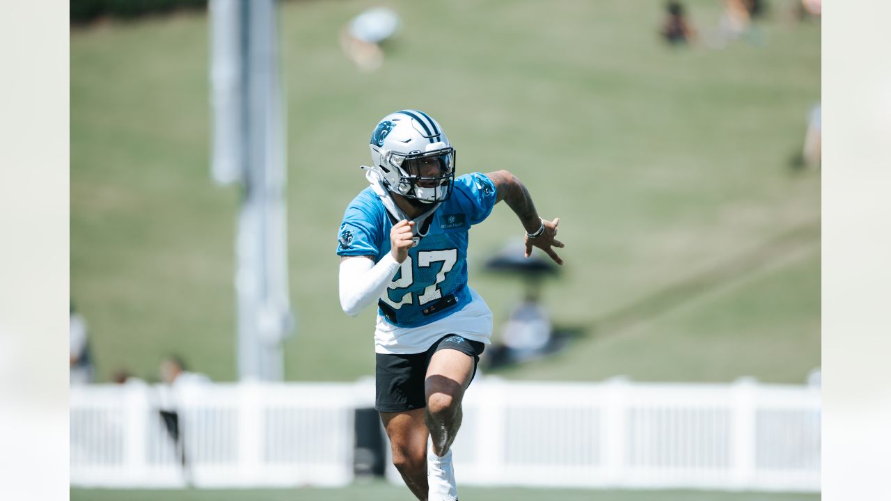 SPARTANBURG, SC - AUGUST 09: Carolina Panthers wide receiver DJ Moore (2)  during the Carolina Panthers training camp on August 09, 2022, at Wofford  College in Spartanburg, SC. (Photo by John Byrum/Icon