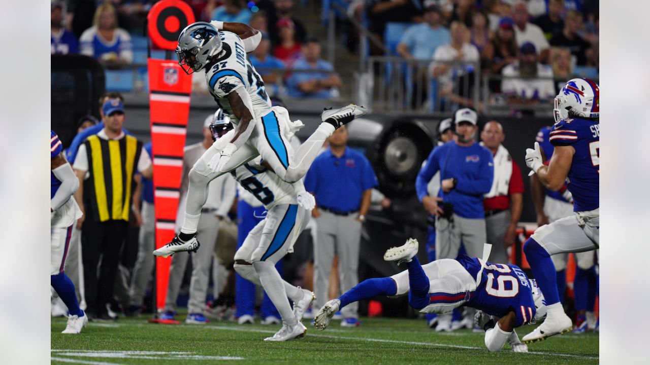 Carolina Panthers tight end Stephen Sullivan (84) turns up field after  catching a pass during an NFL preseason football game against the Buffalo  Bills, Saturday, Aug. 26, 2022, in Charlotte, N.C. (AP