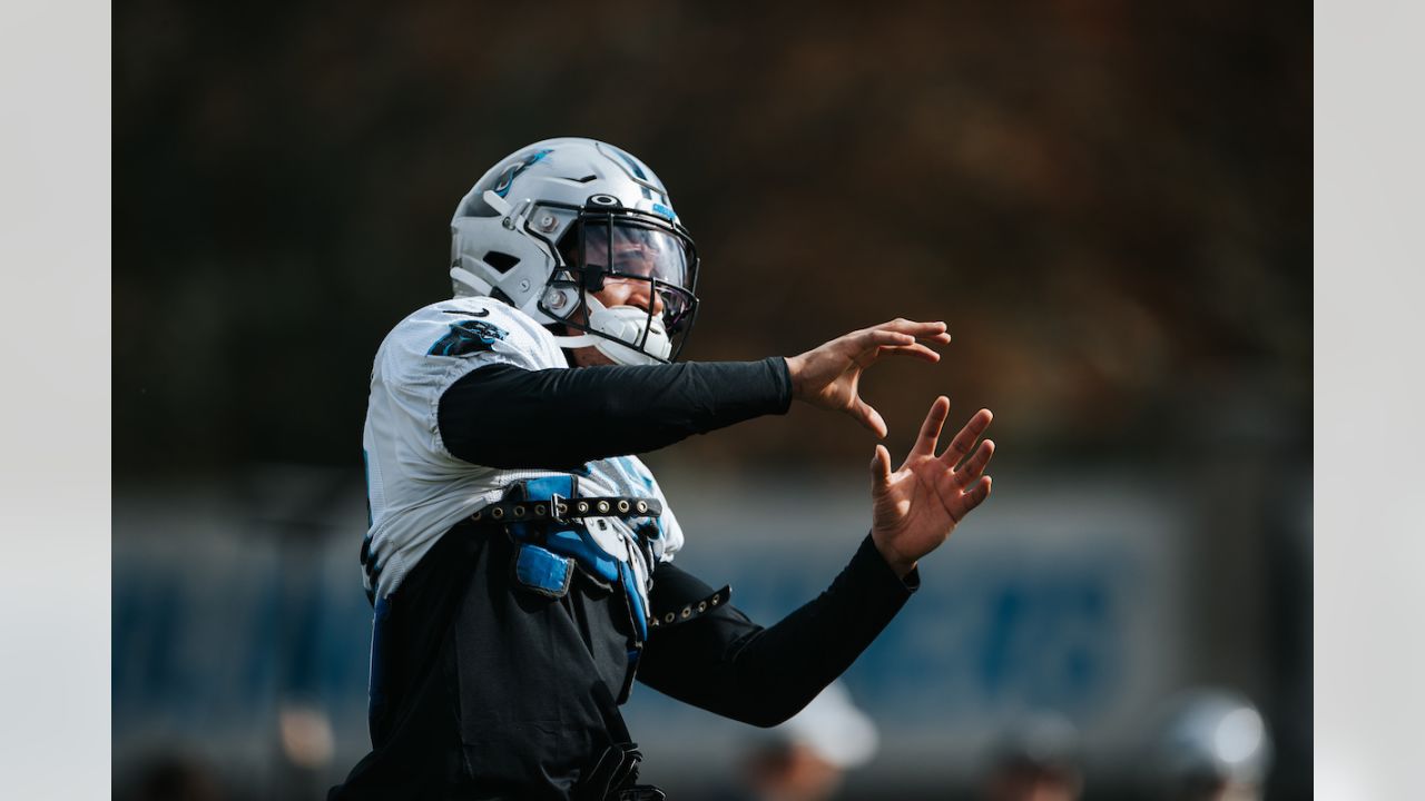 Carolina Panthers safety Jeremy Chinn plays against the New England Patriots  during the second half of an NFL football game Sunday, Nov. 7, 2021, in  Charlotte, N.C. (AP Photo/Jacob Kupferman Stock Photo 