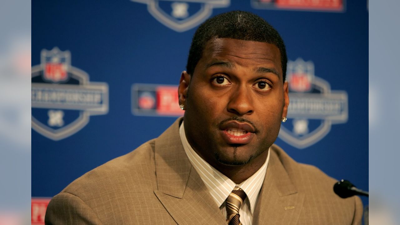 Carolina Panthers' Mike Rucker answers a question during a news conference in Charlotte, N.C., Friday Jan. 20, 2006. The Panthers play the Seattle Seahawks in the NFC football Championship on Sunday in Seattle. (AP Photo/Chuck Burton)