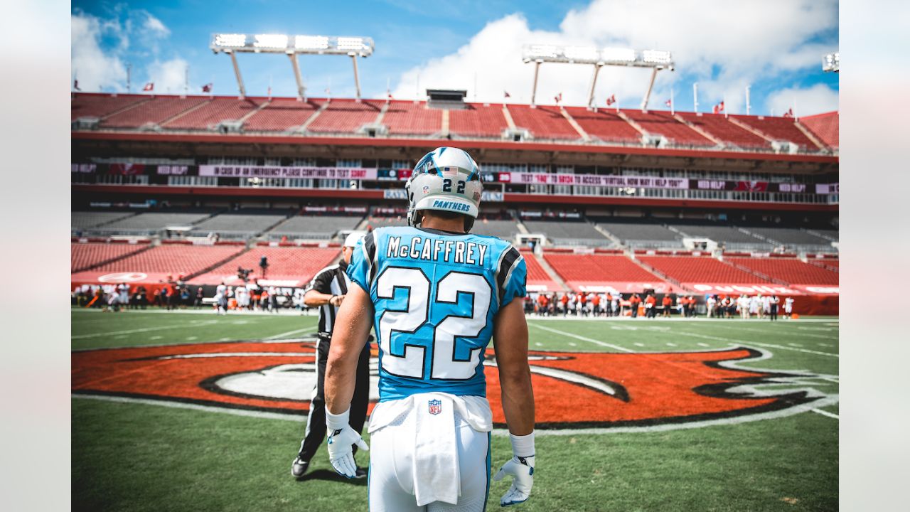 Christian McCaffrey Carolina Panthers Game-Used #22 White Jersey vs. San  Francisco 49ers on October 9