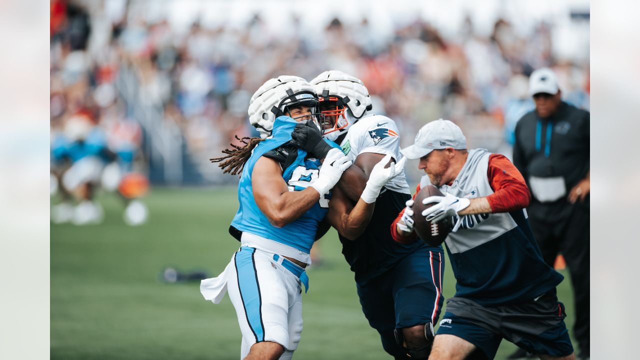 FOXBOROUGH, MA - AUGUST 16: Carolina Panthers wide receiver Robbie Anderson  (3) listens to a question during a joint practice between the New England  Patriots and the Carolina Panthers on August 16