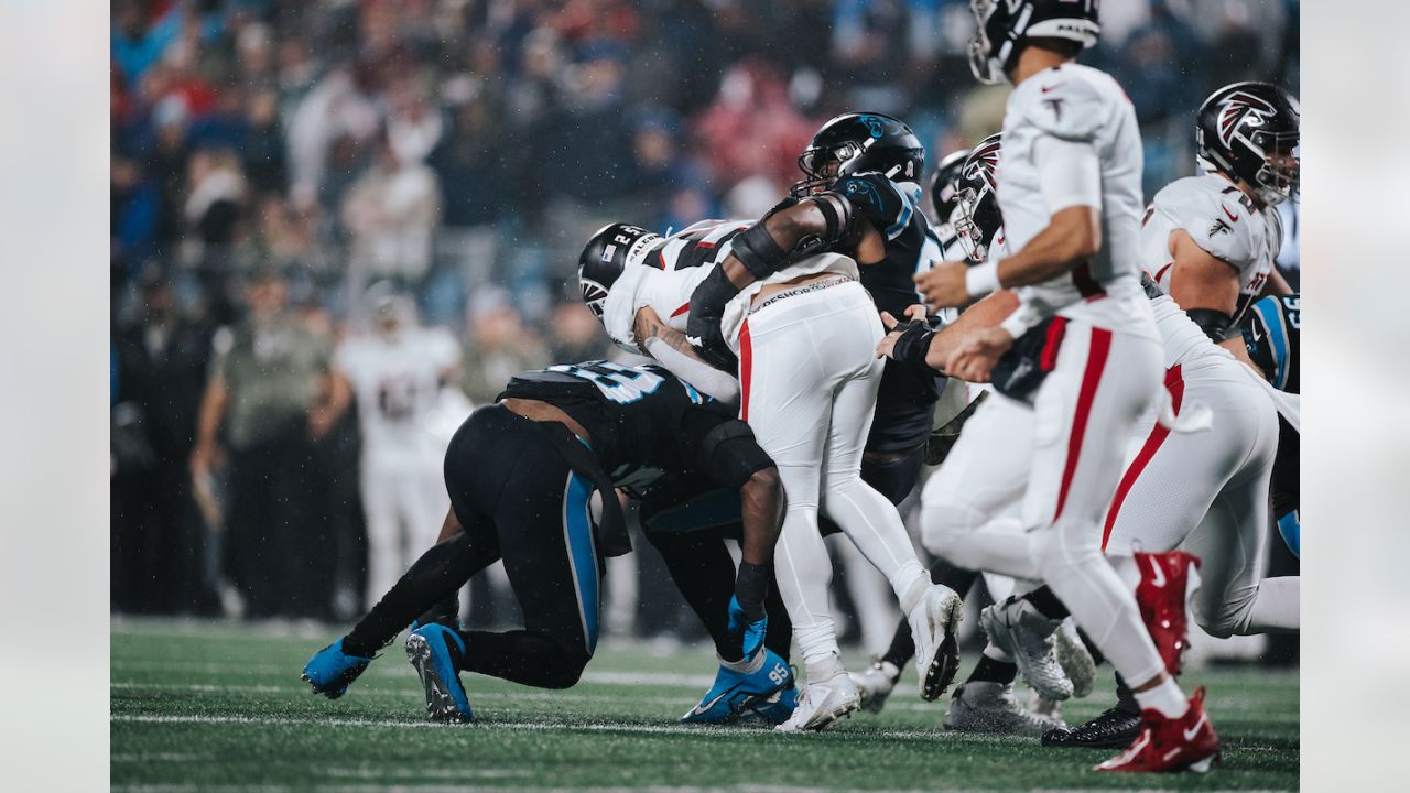 Carolina Panthers wide receiver Laviska Shenault Jr. runs for a touchdown  against the Atlanta Falcons during the first half of an NFL football game  on Thursday, Nov. 10, 2022, in Charlotte, N.C. (