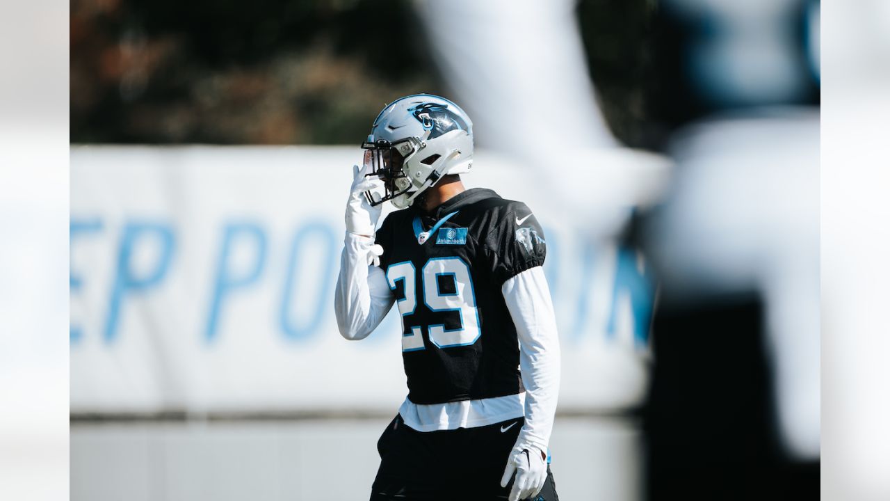 Terrace Marshall Jr. Carolina Panthers Autographed Running in White Jersey Photograph