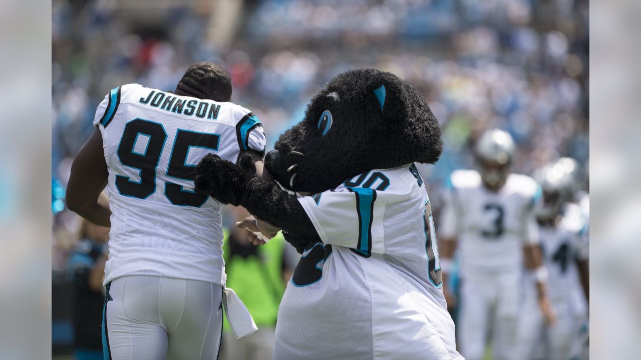 Carolina Panthers linebacker Thomas Davis lifts the NFC championship trophy  as he and defensive end Charles Johnson, left, celebrate after the Panthers  defeat the Arizona Cardinals 49-15 at Bank of America Stadium