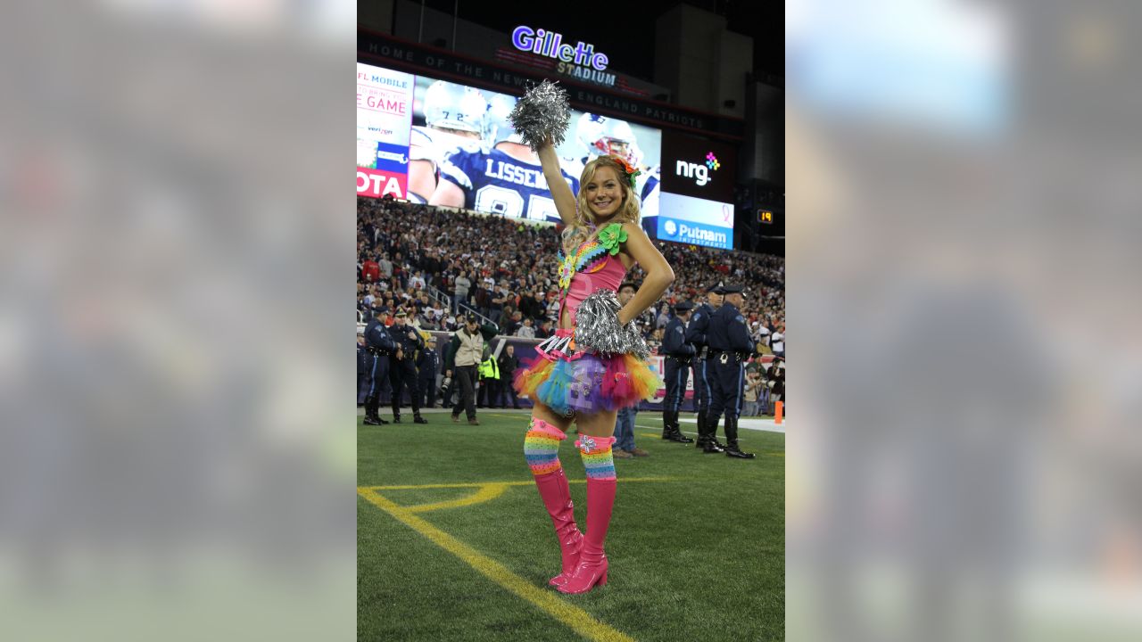 New England Patriot cheerleaders in Halloween costume at Gillette Stadium,  the home of Super Bowl champs