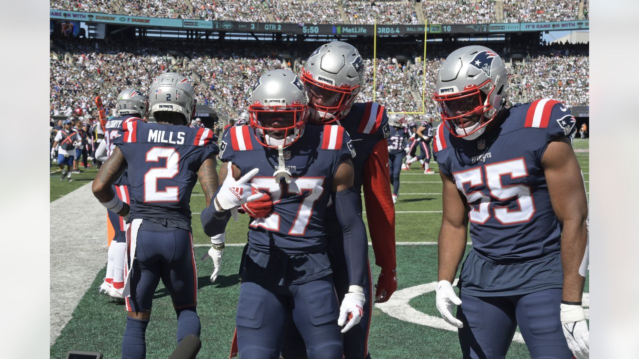 East Rutherford, New Jersey, USA. 30th Oct, 2022. New England Patriots  cornerback JALEN MILLS (2) reacts to his tackle at MetLife Stadium in East  Rutherford New Jersey New England defeats New York