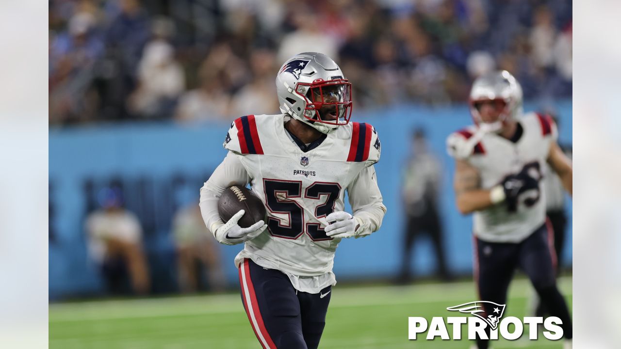 FOXBOROUGH, MA - AUGUST 11: New England Patriots running back J.J. Taylor  (42) catches a pass as offensive lineman James Ferentz (65) pulls out  during an NFL preseason game between the New