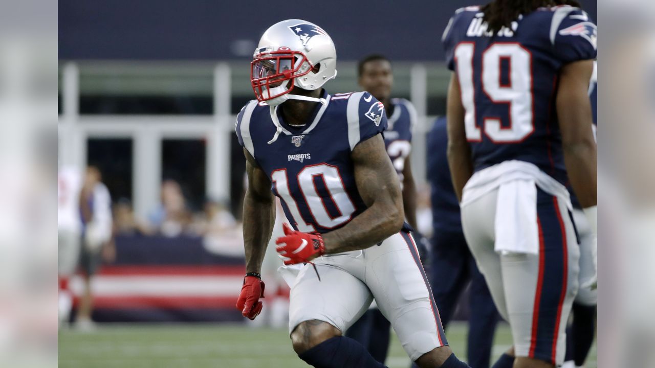 New England Patriots wide receiver Julian Edelman runs a pass route against  the New York Giants in the first half of an NFL preseason football game,  Thursday, Aug. 29, 2019, in Foxborough